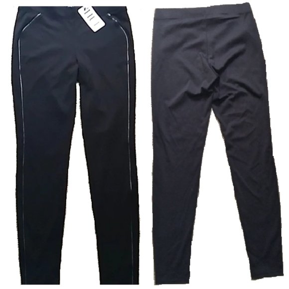 Women's Hue Ponte Black Leggings with Faux Leather Pipping - Sz M - Picture 5 of 8